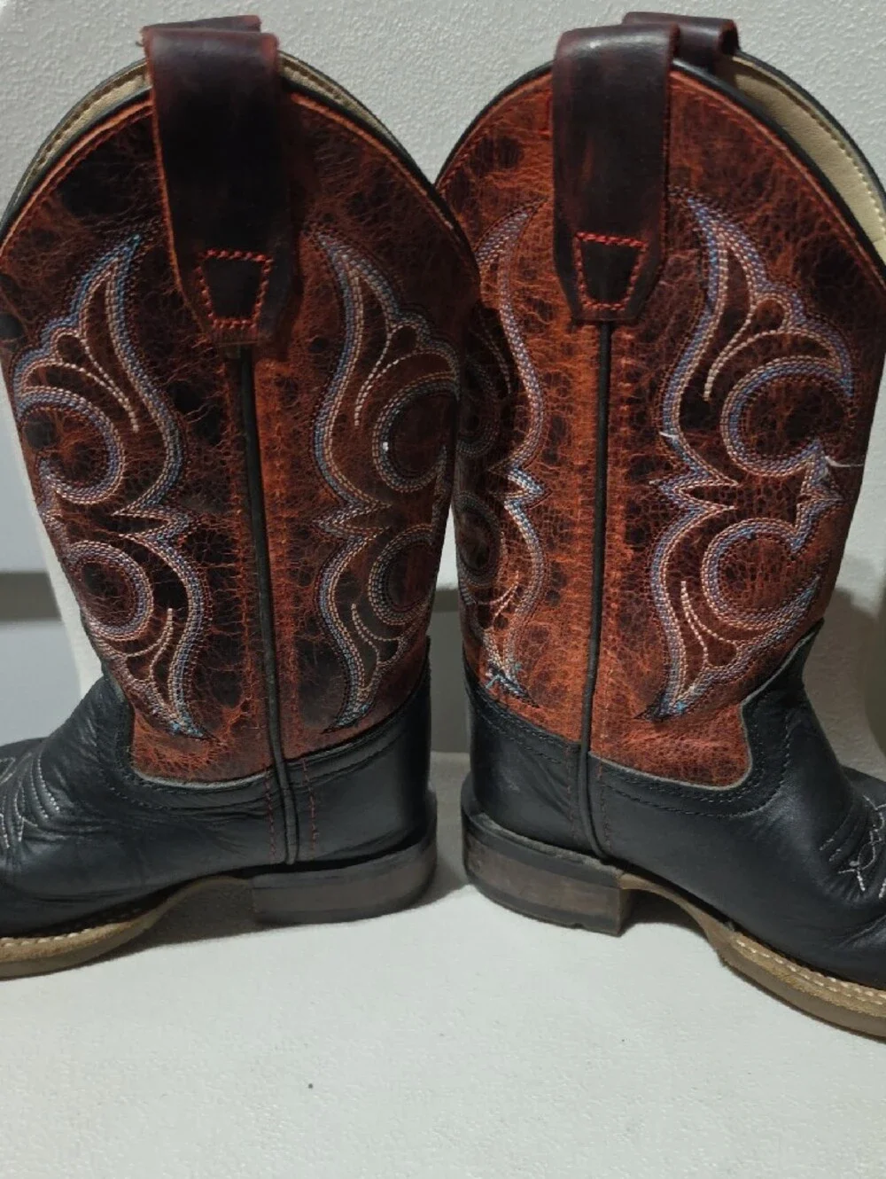 Old West Black Foot Brown Shaft Kids Cowboy Boots